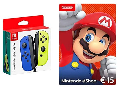 Nintendo Joy-Con 2er-Set, blau/neon-gelb + Nintendo eShop Card | 15 EUR Guthaben | DLC