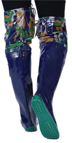 HWBZSZY VerDickeen Super Hoch Wathose Regenstiefel, Herren Damen PVC/Nylon Angelschuhe Verschleißfest Watstiefel Jagdstiefel Leichte wasserdichte Gummi Stiefel Reisfeldschuhe,Blau,36 EU