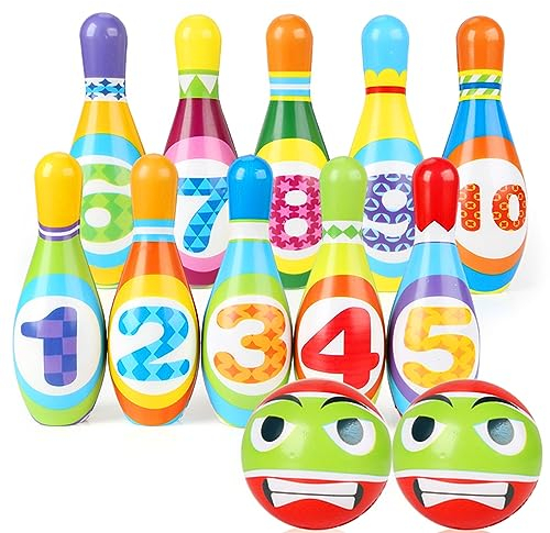 12 Stück Bowling Set Kinder, Kegelspiel für Kinder Spielzeug Bowling Set, Indoor und Outdoor Spielzeug mit 10 Kegel und 2 Bälle Geschenke Montessori Spiele Geschenke ab 3 Jahren Junge Mädchen