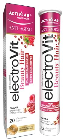 Activlab ElectroVit Beauty Hair - Himbeer-Granatapfel, 20 Brausetabletten mit Elektrolyten, MSM (organischer Schwefel), Vitamin C, Biotin, Zink und Kupfer