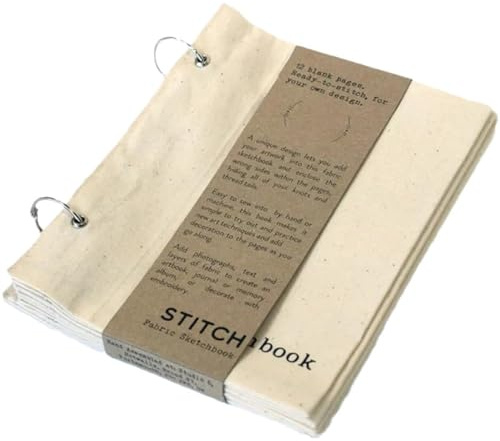 Blank Fabric Sketchbook, Unique Folding Design, Spiral Bound Sketchbook for Linen Stitchbook, Stitch Fabric Sketchbook for Art Drawing (Beige)