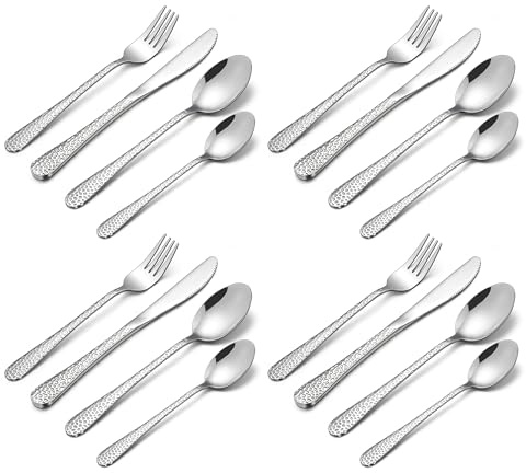 HaWare Kinderbesteck, 16-teilig Edelstahl Kinder Besteck Set mit Hammergriff ab 3 Jahre, Kindergeschirr Set mit Gabel Messer Löffel für Jungen/Mädchen, Ungiftig & Gesund, Spülmaschinenfest