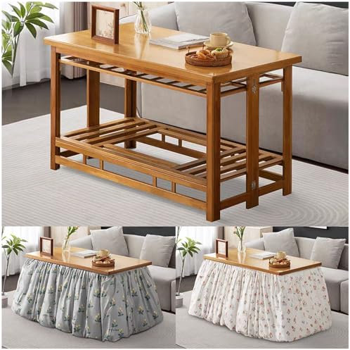 Mesa Kotatsu Plegable, Mesa Kotatsu Multifuncional para Calentar en Invierno, con Edredón Extraíble y Compartimento para Secar, Mesa Plegable, Calentador No Incluido,Natural,120×70cm/47×27.5in