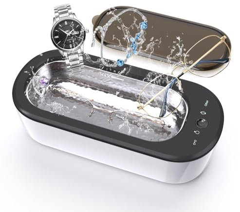 Limpiar plata Ultrasonico, 300ml Limpiador Ultrasonicocon 4 Ajustes de Modo 40KHz, Profesional Ultrasonidos Limpieza para Joyas, Gafas, Relojes, Anillos, Collares, Maquinillas, Afeitar