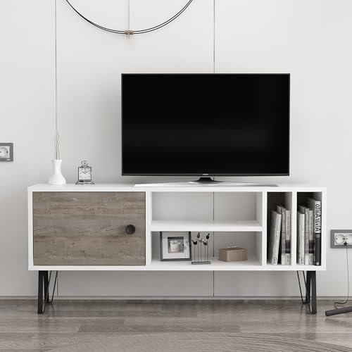 Hanah Home Support TV, mélamine, Blanc/Gris foncé, Taille Unique