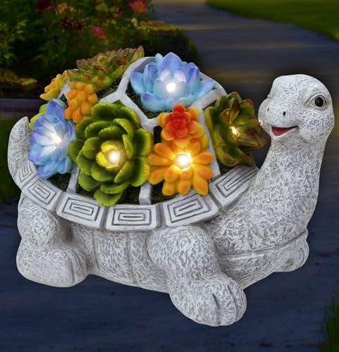 Mosii Large Solar Turtle Garden Ornaments Outdoor Indoor Garden Decor, Waterproof Garden Statue Figurine Sculpture with 7 LED Solar Lights - Housewarming Garden Decorations Garden Gifts for Women Men