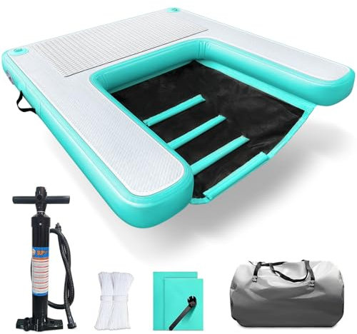 Aufblasbare große Wasserrampe für Hunde, schwimmende Rampe, schwimmende Rampe, schwimmende Haustiere bis zu 90 kg, große Hunde, aufblasbare Treppe für Boote, Docks, mit Pumpe/Seil/Reparaturset