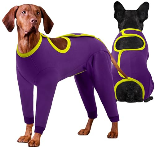 IDOMIK Dog Recovery Suit After Surgery,Long Sleeve Dog Surgical Onesie for Surgery,Soft Breathable Pet Pajamas Anti Shedding,Adjustable Bodysuit Prevent Licking Wound,Cone Collar Alternative,Purple,XL