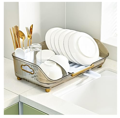 Rejilla para escurrir cuencos, rejilla para almacenamiento de cocina, rejilla para escurrir encimeras, rejilla para fregadero(Transparent gray)