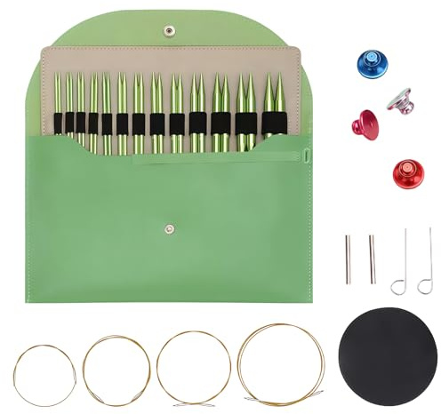 Lot de 13 paires d'aiguilles à tricoter circulaires interchangeables de 3 à 10 mm - Kit d'accessoires de tricot professionnels pour tricot fait à la main - Vert