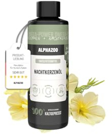 alphazoo Huile d'onagre de qualité supérieure pour chien - 100 ml - Huile alimentaire pressée à froid avec acides gras oméga-6 et oméga-9 - Pour une peau saine et un pelage brillant