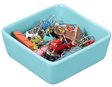 PATIKIL Square Paper Clip Holders, Ceramic Clip Dispenser Organizer Desk Organizer Accessories for Office Desktop Decor Bobby Pin Binder Paper Clamp, Light Blue