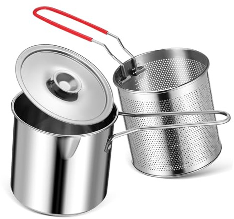 BIUDECO Mini Freidora Olla con Cesta Red para Freír Sartén China Olla De Aceite Multifuncional Profunda De Cocina Freidora Pequeña con Cesta