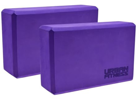 Urban Fitness Yoga Brick Pair, High-Density EVA Foam Set of 2 Yoga Blocks for Stretching, Pilates, Support, Balance, Stability, Flexibility, Posture, Core Strength, Home Gym Accessory, Purple