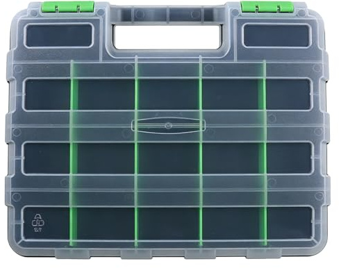 Skruvorganisatör, PP 32 x 27 x 8 cm dubbelsidig låda med avtagbara avdelare, spik, skruv, bultförvaring för muttrar, pärlor, smycken, fiskeutrustning, garage
