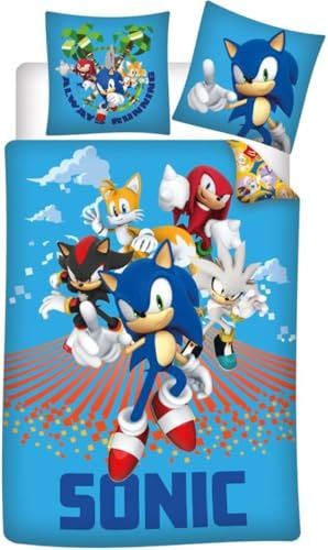 Sonic Funda Nórdica Bebé 100x135 + Funda Almohada 40x60 Tails Knuckles Azul