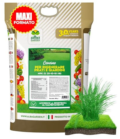 Albagarden - Concime Prato x 5 KG - Fertilizzante Granulare Per Tappeto Erboso E Da Semi - Ottimo Per Tutte Le Varietà Di Erba, Erbetta, Prato A Rotoli Resistente