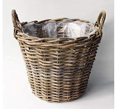 Pflanzkorb aus Rattan mit Folieneinsatz in grau, Ø 30 H: 23 cm