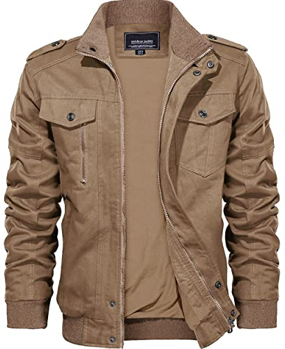 KEFITEVD Primavera Chaqueta Moto Hombre Verano Algodón Bomber Militares Chaqueta Caqui L