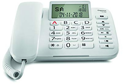 Gigaset DL380. Teléfono fijo con cable, Pantalla de alta visibilidad, Teclas grandes, Agenda para 99 contactos, Color Blanco