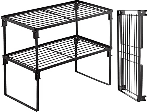 Tomorotec [2 Pack] Stackable Kitchen Storage Shelf Rack, Foldable Spice Rack Cabinet Organization Storage Shelves, Kitchen Shelves, Kitchen Counter & Cabinet Shelf Organizer,