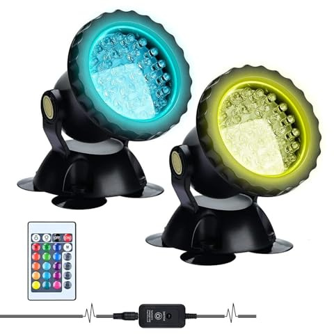 Lychee Waterproof Underwater Spot Lights,Remote Control Amphibious Change Color Submersible Lights for Garden Pond Aquarium Courtyard Swimming Pool Fountain Fish Tank (Set of 2)