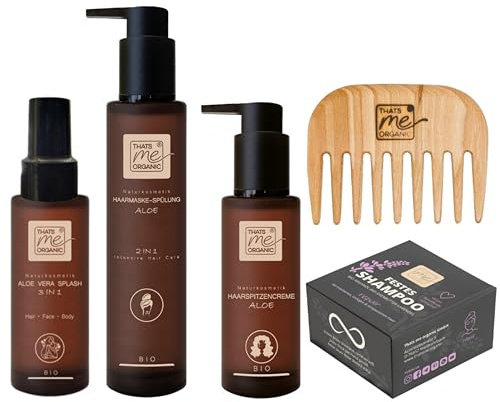 Thats me Organic Curly Girly Locken-Routine Set – Perfekte Lockenpflege für Naturlocken – Mit BIO Aloe Vera, Haarmaske, Shampoo und Lockenkamm – Styling mit Curly Girl Methode Produkte