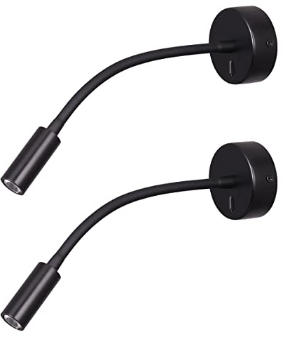 Agese Wall Mounted Reading Lamp LED 3W Warm White 3000K Hardwired for Reading Matt Black(Black Hard-Wired 2PCS)