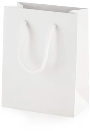 Thepaperbagstore 10 vita extra små matta lyxiga boutique-papperspåsar för presenter eller som bärkassar med rephandtag – 115 × 65 × 145 mm