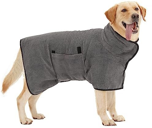 HezzLuv Peignoir pour Chien, Peignoir en Microfibre pour Chien Moyen et Grand, Super Absorbante Serviette pour Chien, Manteau de Séchage pour Animaux, Peignoir deBain à Séchage Rapide (Gris M)