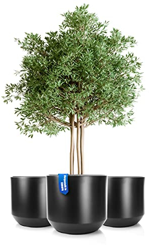BigDean 3X Blumentopf Style ø 58 cm anthrazit mit herausnehmbaren Innentopf - wetterfester Blumenkübel aus bruchsicherem Kunststoff - Pflanzkübel groß Außen & Innen geeignet