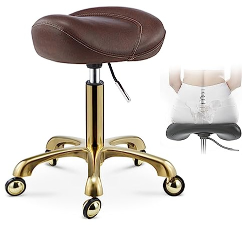 Tabouret Roulettes Professionnel Tabouret Roulant Tabouret de Selle Marron Noir, Chaise Médicale Professionnelle de Salon, Chaise de Bureau Ergonomique Pivotante pour Esthéticienne Coiffeur Dentaire (