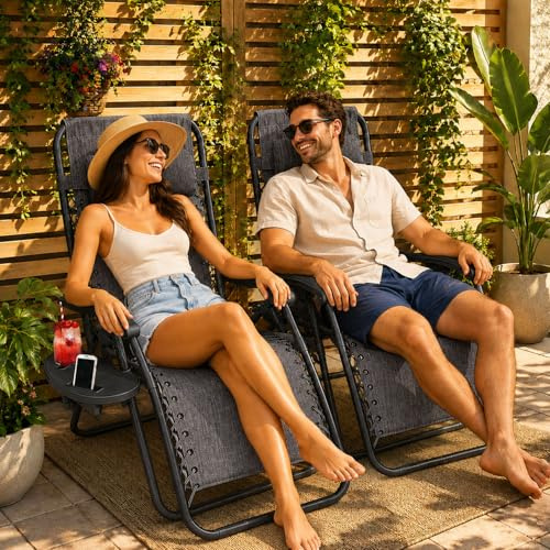 Neo 2X Zero Gravity Recliner Outdoor Chairs Reclining Garden Sun Lounger Portable (Slate Grey)