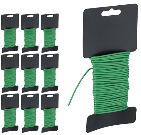 Relaxdays Alambre Plastificado de Jardinería, Juego Rollos, 10 m de Largo, Ø 2,5 mm, para Atar Plantas, Verde, Hierro, 20x10x2,5 cm