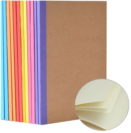 YBCPACK 12 Stück Kraft Notizbuch A5 Blanko, Notizheft mit Regenbogenrücken in 6 vintagen Farben, Notizblock für Büro, Schule, Journal und Geschenk, 64 Seiten/32 Blatt (21x14cm)