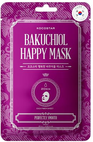 KOCOSTAR Bakuchiol Happy Mask - Ausgleichende Korean Face Mask Sheet für Frauen mit Bakuchiol, Cica-Komplex, Niacinamid - 20 Min. Gesichtspflege, kein Ausspülen (1 Blatt)
