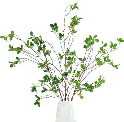 3PCS Artificial Ficus Branches, 43.3inch Artificial Greenery Stems Faux Ficus Twig Plants Fake Leaf Spray Green Branches for Tall Vase Home Garden Wedding Office Decor