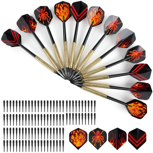 12 Flechette Pointe Plastique, Darts avec 100 Embouts Remplacement et 12 Ailettes, Durable Set de Flechettes à Pointe Souple, Fléchette pour Cible Electronique