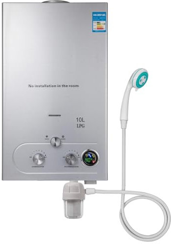 Scaldacqua a Gas Liquefatto 10LPM, Uscita Dell'acqua Calda 10 L/min (4.3 GPM), 20KW Shower Water Heater Gas Bagno Riscaldatore di Acqua Calda di Induzione Riscaldatore Della Parete (10L)