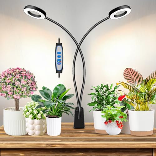 Eurbolan Plant Lights Indoor, Small Halo LED Grow Light with Clip, 96 LEDs Full Spectrum Grow Lights for Indoor Plants, Plant Lights for Indoor Growing, 3 Modes & 5 Dimming Level, Auto Time 6/12/16H.