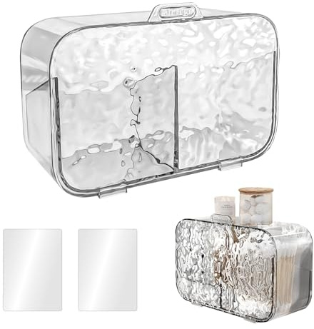 Porta Dischetti Struccanti, Scatole Plastica con Coperchio, Organizer Bagno Trasparente, Porta Profumi da Camera a Parete, 2 Vani Portaoggetti