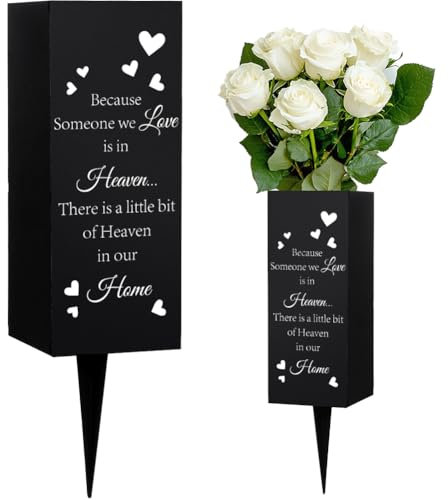WEBEEDY Jarrones de cementerio para tumbas con pinchos de metal, patrón de corazón, cartel de memoria de cementerio, soporte para tumba, decoración de cementerio, 8 x 20 cm