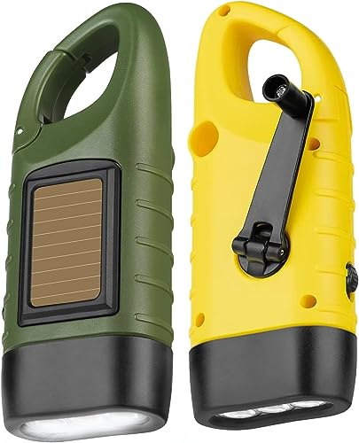 HENGBIRD Handvev uppladdningsbar ficklampa LED-ficklampa, 2 stycken solcellsLED-ficklampa vevficklampa, vattentät facklampa nödljus utomhus bärbara campinglampor (gul och grön)