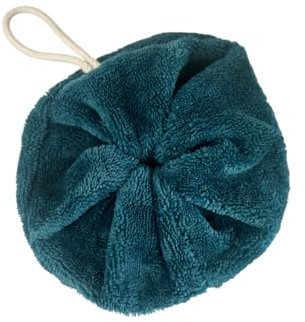 Fleur de douche éponge bambou Bleu Canard ultra douce- certifiée OEKO-TEX- éco-responsable, économique - diamètre 18 centimètre