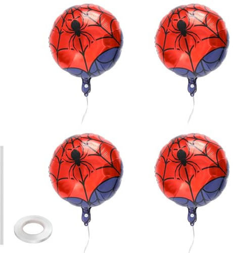 4uds Globos Araña Telaraña, 45cm Globo de Aluminio con Temática de Araña Decoración Fiesta Roja y Azul para Niños Niñas Suministros para Fiestas Cumpleaños Halloween
