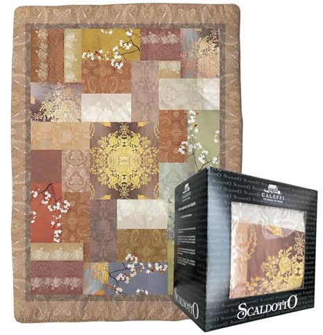 Caleffi Manta Alcova de invierno acolchada, 130 x 170 cm, 100% algodón, fabricada en Italia, color dorado