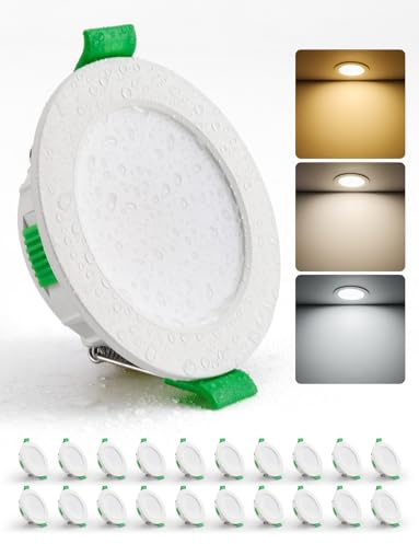 HOMEOW Faretti Led da Incasso per Cartongesso 4W, Diametro Foro 55-68mm, 29mm Ultrasottili, IP44 Faretti Led Soffitto, Regolabile Calda 2700K, Neutro 4000K e Freddo 6000K, Non Dimmerabili, Set di 20