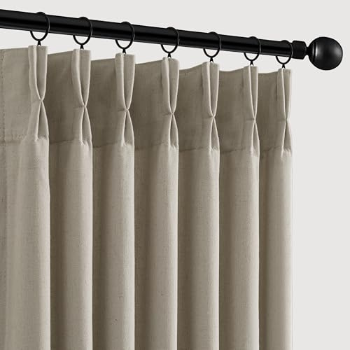 Memory Trained Pinch Pleated Curtains 108 Inches Long, Viral Linen Pinch Pleat Sheer Curtains with Ring Hooks&Clips for Track System Living Room, Oatmeal Light Filtering Privacy Curtain 2 Panel Set