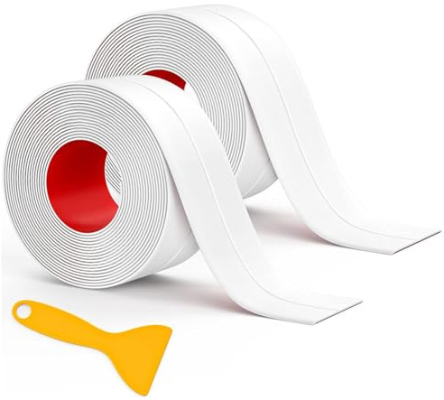 CBMZHF Nastro sigillante impermeabile 3,2 m x 38 mm, strisce autoadesive per cucina, bagno e lavandino, sigillante bianco con raschietto di montaggio, riempitivo per piastrelle e tubi