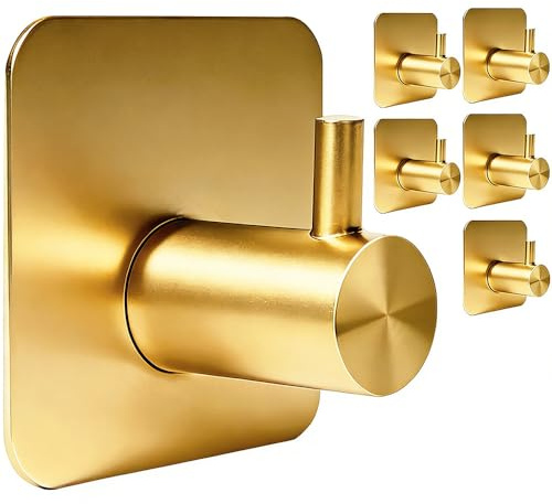 Dorado Ganchos Adhesivos para Pared,Colgadores Adhesivos Baño 6 Piezas | Colgador Toalla baño Adhesivo,Impermeables y Antióxido,Autoadhesivos para Baño pared Baño,Cocina,Albornoz,Trapos